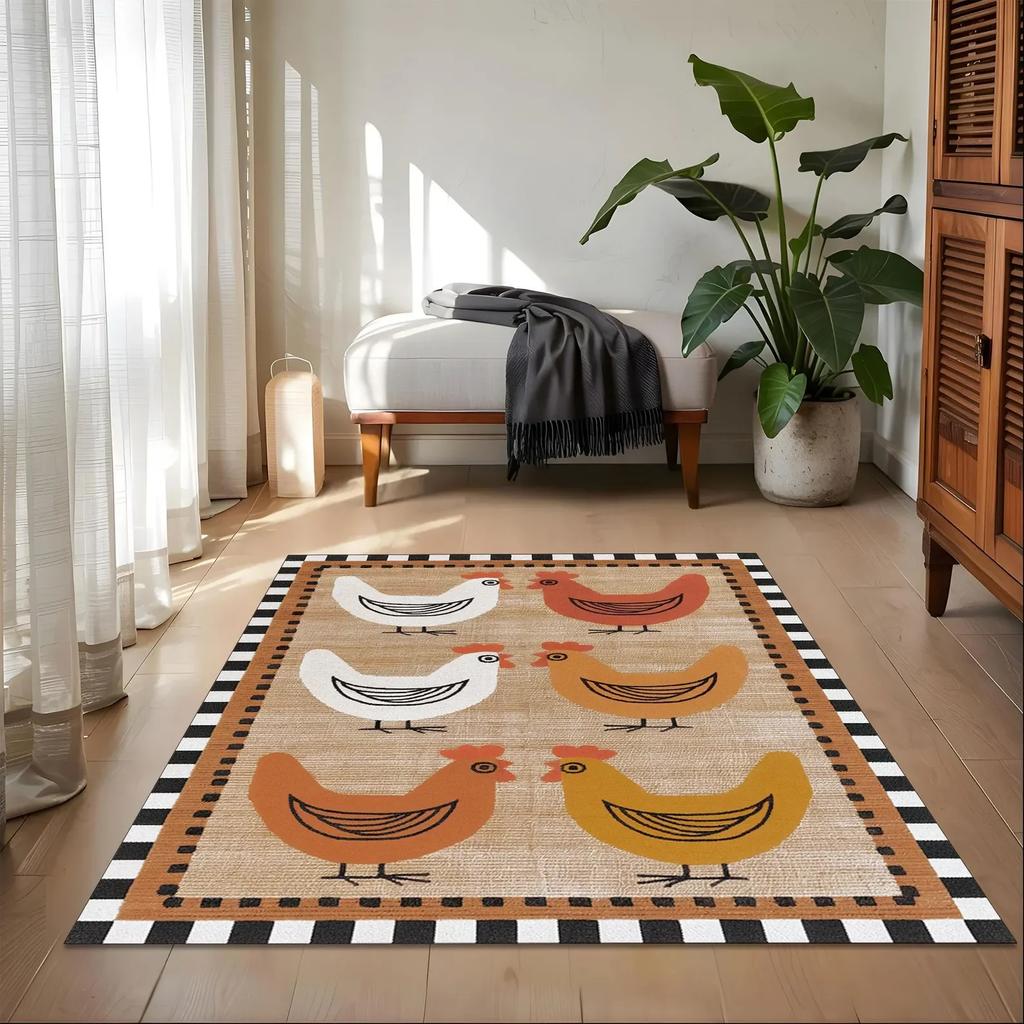 Rustic Area Rug Black Chicken RunnerFarm Non Slip Carpet Rooster Floor Art Living Room Home Decoration Carpets
