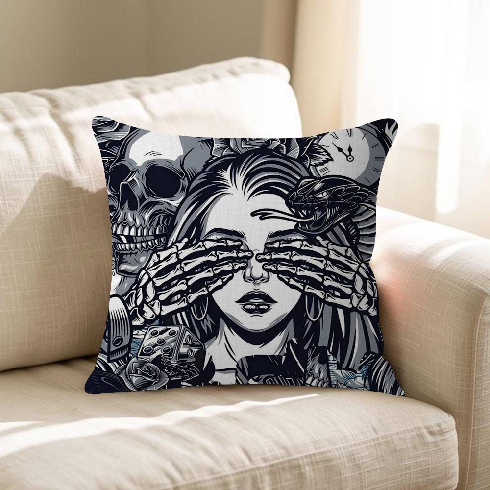 Artistic Skeleton Girl Maple Design Cushion Cover Happy Autumn Harvest Decor Holiday Decorati Pillow Cover