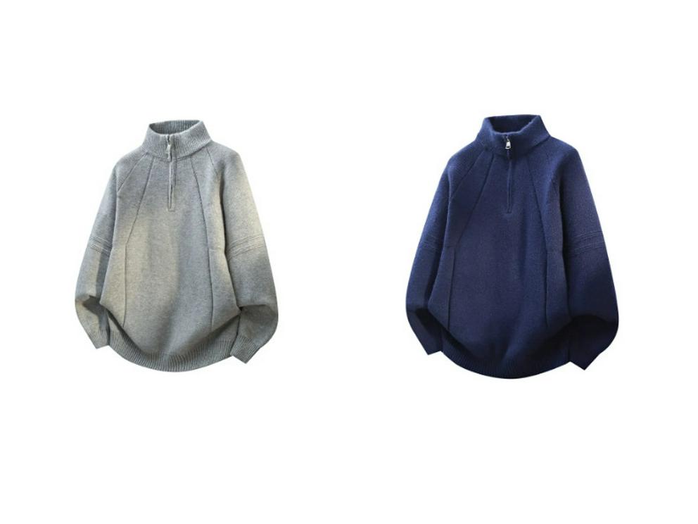 Men's 2025 High-End Wool Half-Zip Sweater - Stand-Up Collar, Solid Color, Autumn/Winter Knit Pullover