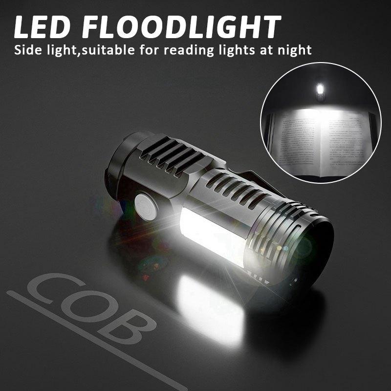 3LED+COB Super Bright Mini Flashlight USB Rechargeable,SD5304 5 Modes Pocket Torch with Clip for Outdoor Camping Emergency
