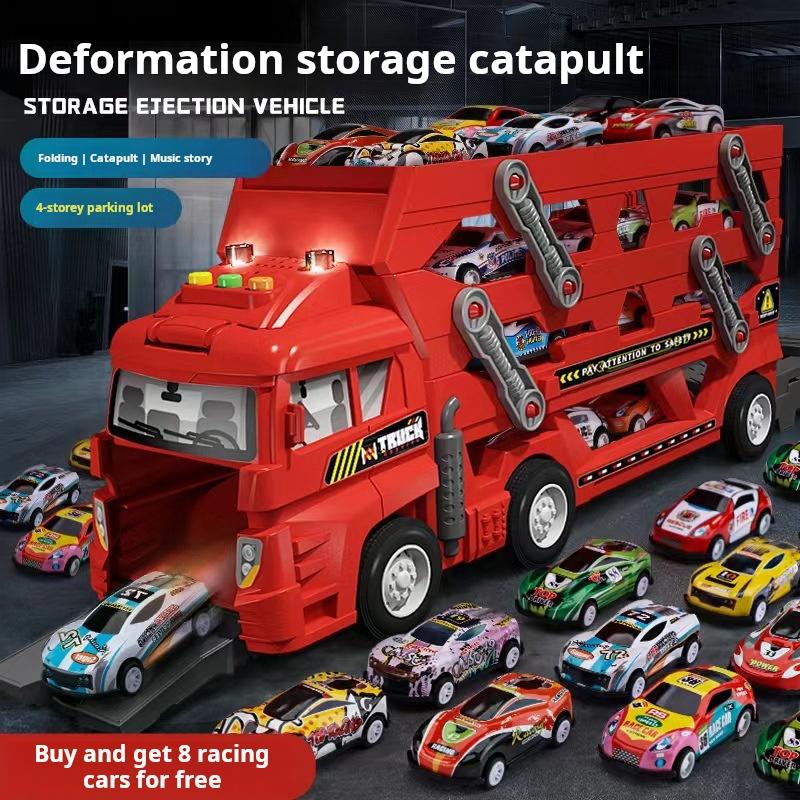 Large Kid Truck Deformation Transporter Car Toys Models Educational Model Folding Track Racing Vehicle Boys Girls Birthday Gift