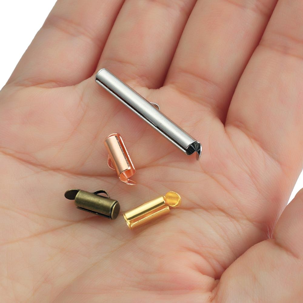 50pcs Fastener Tube Crimp End Caps Slider Clasp Bracelet Buckles for DIY Connectors Loom Jewelry Making Findings Accessories