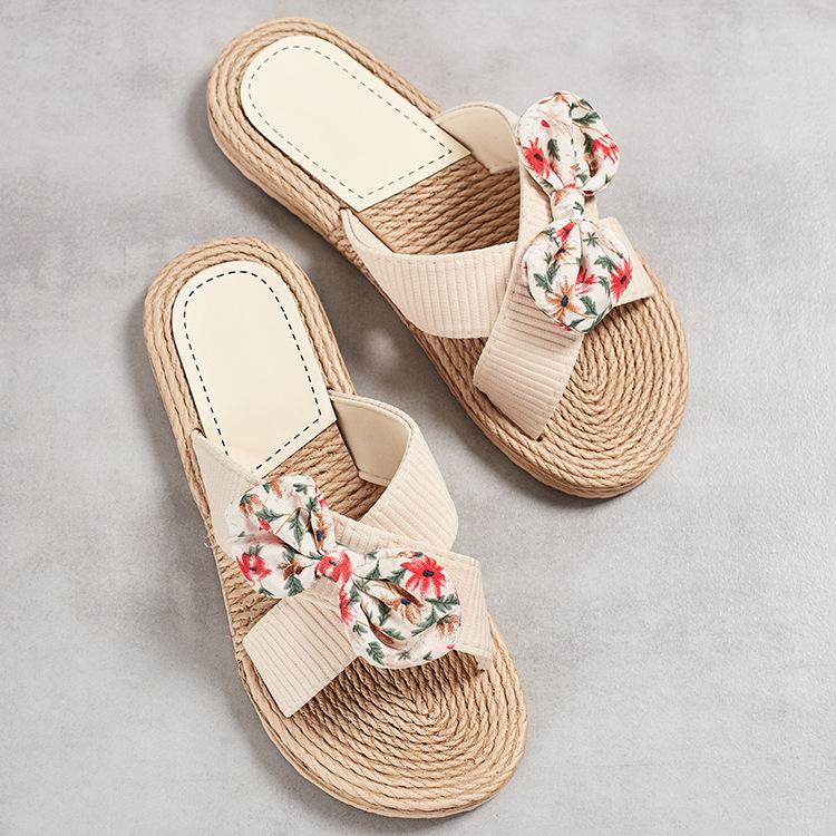 Handmade Ladies Home Slipper Women Sandals Casual Outdoor Cross Slippers Female Summer Beach Wear Flowers Flat Heel Shoes