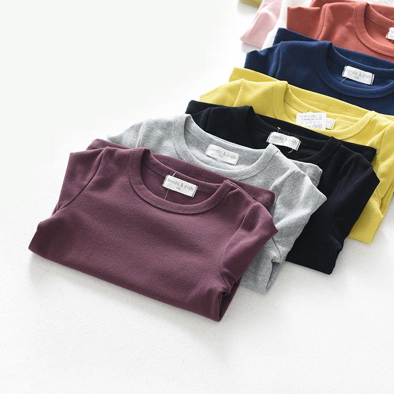 Dětské elastické bavlněné tričko s dlouhým rukávem - Bonbónová barva podzimní oblečení