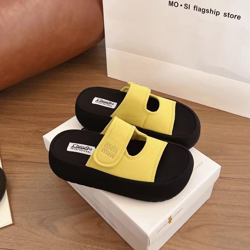 Height Increase Comfortable and Thin One-word Drag Thick-soled Velcro Cool Slippers Women's Summer Wear New Casual Sandals