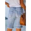 Women's Mid Rise Knee Length Denim Shorts Loose Fit Ripped Floral Leopard Print Fringe Casual Bermuda Pants