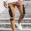 Cargo Pants Large Side Pockets Fine Texture Contrast Color Men Splicing Sports Trousers for Daily Life