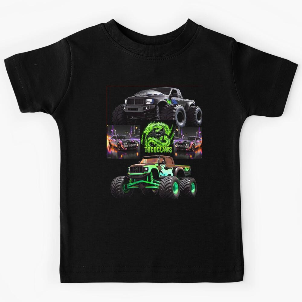 Neon Muscle Cars and Monster Trucks Collage Kids T-Shirt 170