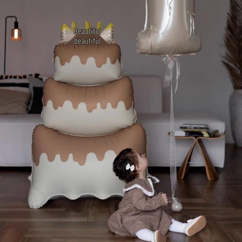 3D Cartoon Birthday Cake Balloon - Foil Decoration for Kids' Parties