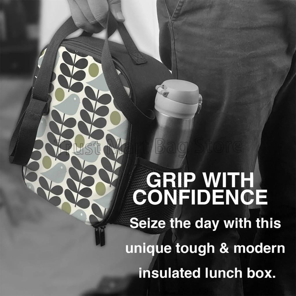 Orla Kiely Sac à Lunch Portable Motif Feuilles Colorées Réutilisable Isotherme Fourre-tout Bento avec Sangle Réglable pour Travail Pique-nique Voyage