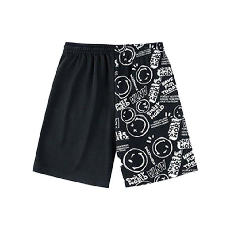 Anta X Smileyworld Co-Branded Life Series Pattern Full Print Drawstring Elastic Loose Shorts Men Bottoms Black 152328327-1