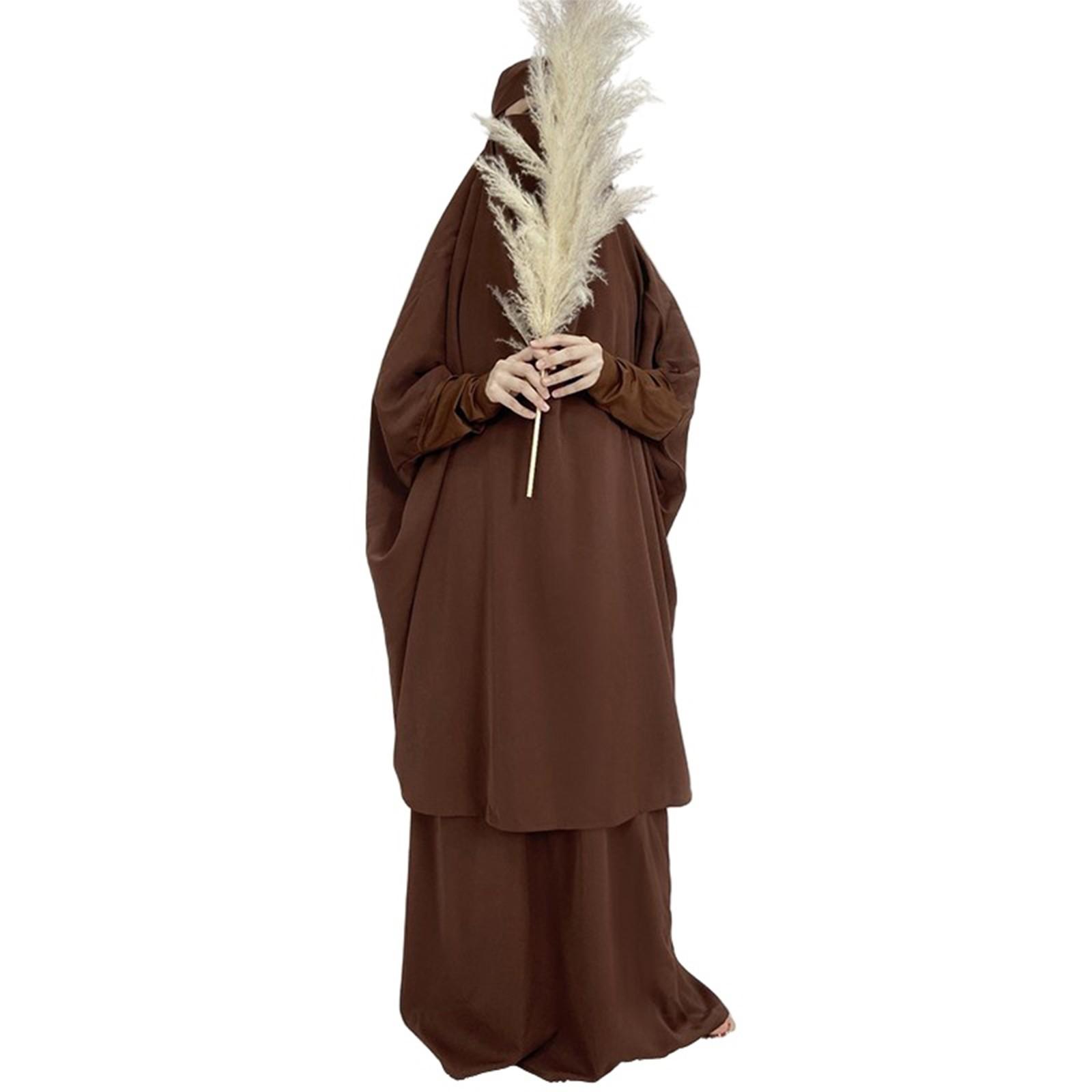 

Мусульманский женский комбинезон платье из двух частей комплект длинные платья One Size коричневый