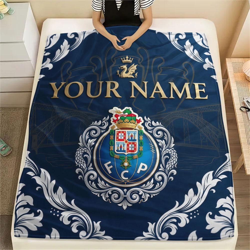 Custom Name,FC Porto Printed Flannel Blanket, soft throw for bedroom sofa, washable, Christmas present, great gift.