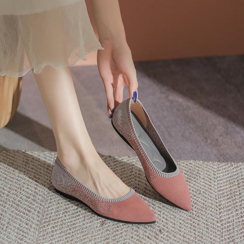 Fashion Stretch Fabric Flats Woman Spring Ballets Shoes Breathable Moccasines Pointed Toe Loafers Female Fly Weaving Leopard Ballerinas