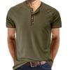 Summer Men's Short-sleeved T-shirt Color Matching T-shirt Round Neck Button Top Vintage Trendy Casual Wear Minimalist Fashion Breathable Shirt
