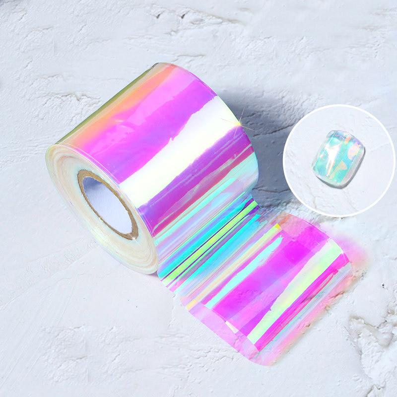 1PC 5*20cm Nail Art Aurora Ice Cube Cellophane Large Colorful Transfer Paper Laser Jewelry Candy Paper Diy5 Color Sticker