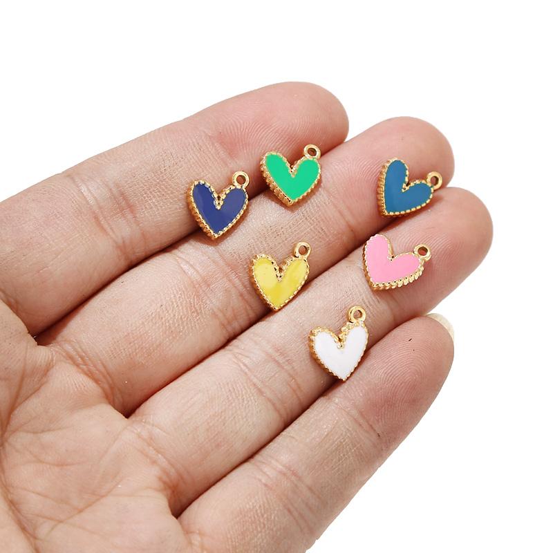 10pcs Gold Plated 10*12mm Stainless Steel Charm Enamel Heart Pendants Mixed Accessories For DIY Necklaces Making Findings