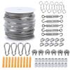 Stainless Steel Outdoor Wire Rope Kit with Carabiner Hook & Tensioner for String Lights and Clothesline.