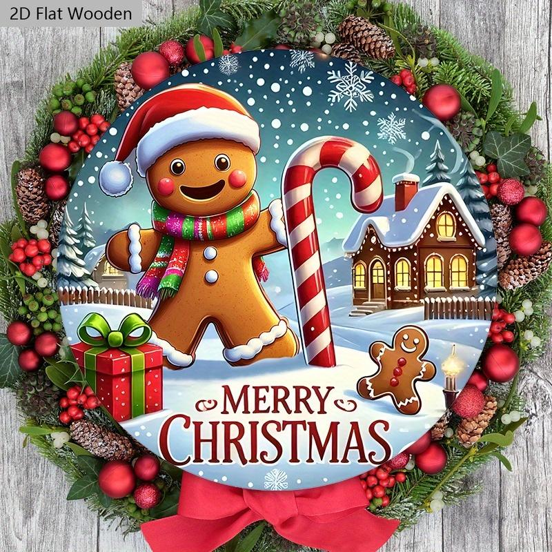 Rustykalny Świąteczny Drewniany Znak ze Wzorem Piernika - Wesołych Świąt Okrągły Znak na Drzwi Wejściowe, Dekoracja Ścienna - Idealna Dekoracja Świąteczna