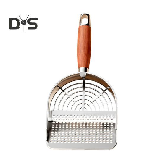 

Металлический совок для кошачьего туалета с держателем, совок для сбора домашних животных с эргономичной деревянной ручкой, лопата для быстрого просеивания, товары для кошек A