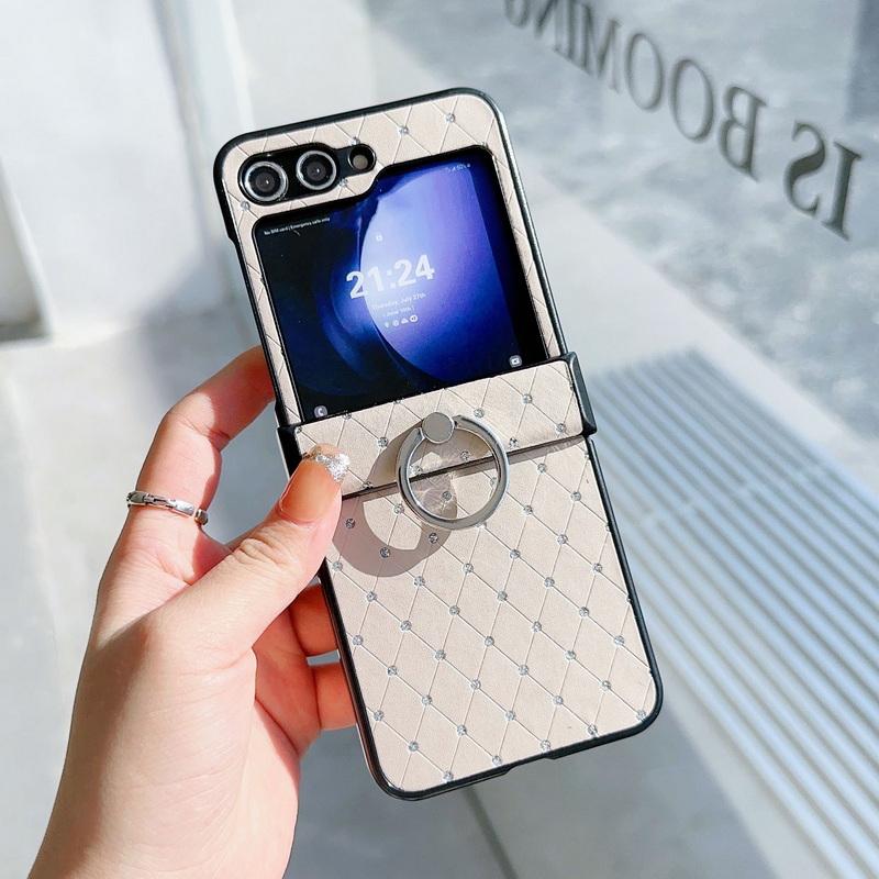 

Роскошный кожаный складной чехол из 3 предметов для Samsung Galaxy Z Flip6 Flip5 Flip4 Flip3 Diamond противоударный держатель для ПК с кольцом 3 шт. складной чехол Samsung Z Flip5 золотой