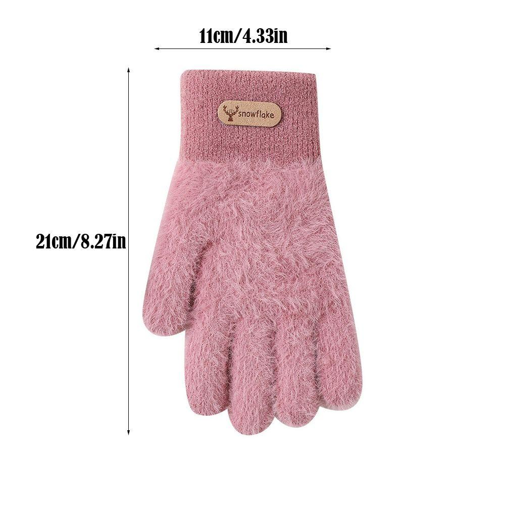 Fashion Thickened Furry Gloves Solid Color Cold-proof All Finger Mittens Warm Windproof Knitted Gloves Men Women