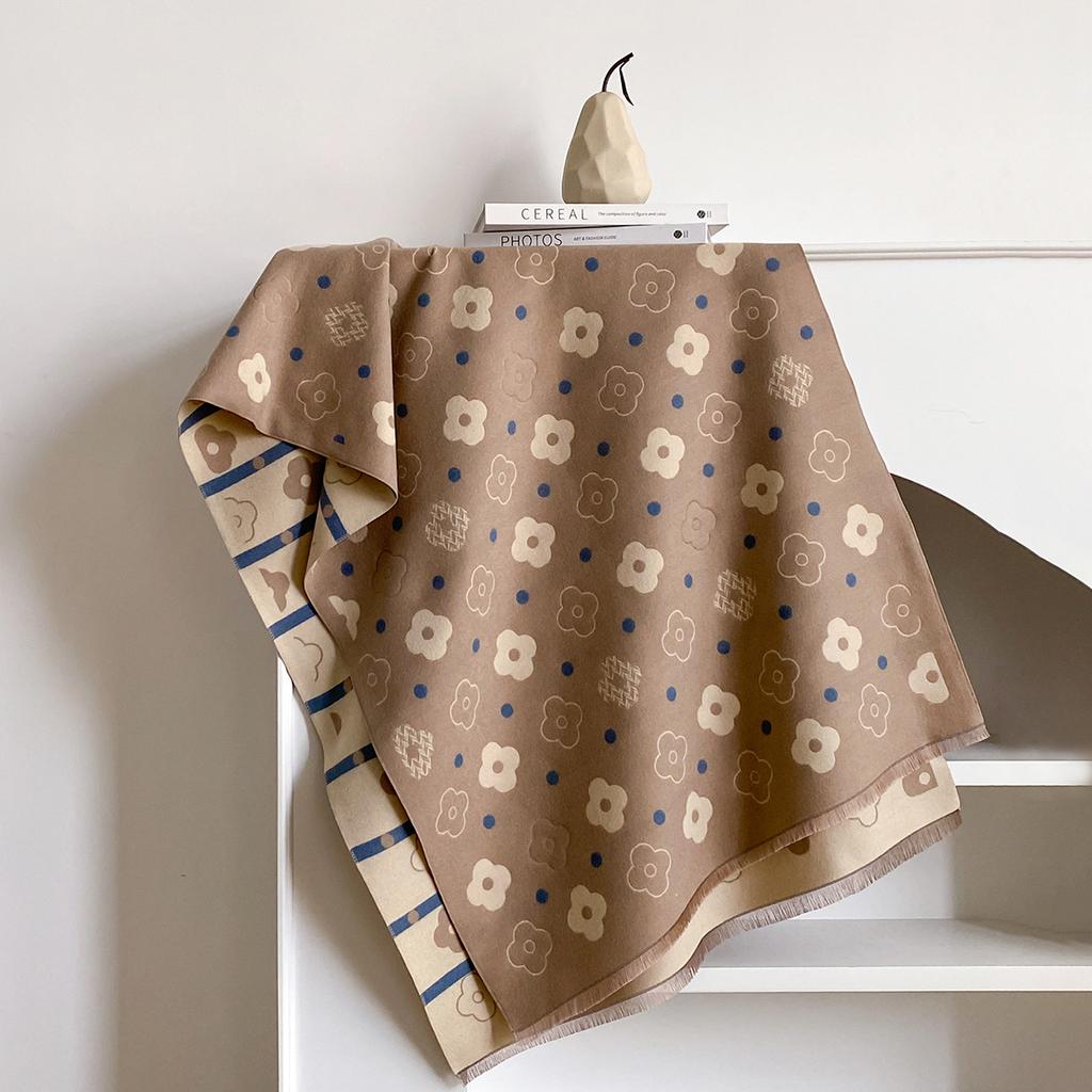 Double-sided small flower imitation cashmere scarf women's summer air-conditioned room shawl winter thickened warm versatile long scarf