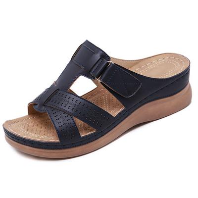 Pantoufles compensées pour femmes, pantoufles de qualité supérieure, vintage, antidérapantes, décontractées, plateforme, chaussures rétro, grande taille, sandales orthopédiques pour diabétiques