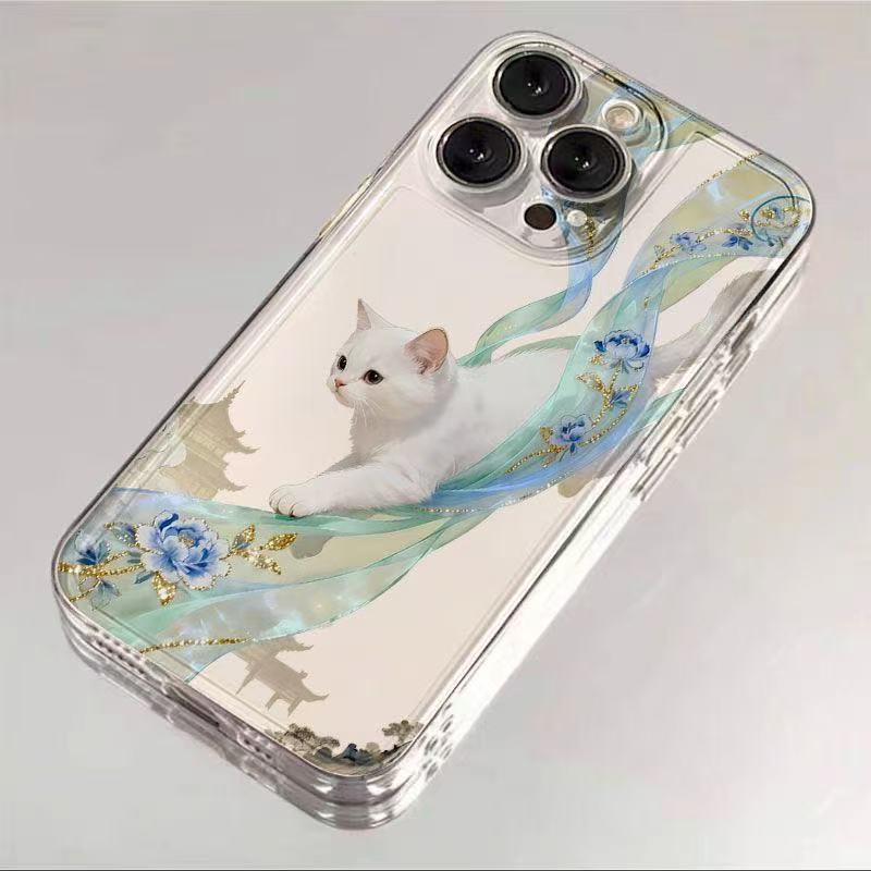 Dunhuang Flying Cat iPhone Case: Compatible with iPhone 13, 14, 15 Pro & 16 Pro Max. Simple, Full Coverage & Drop-Proof.