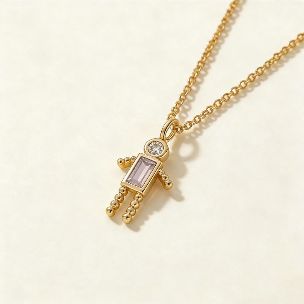

Zircon Birthstone Child-Shaped Necklace Cute Long Chain Choker Fashion Couples Collar Daily Boy March