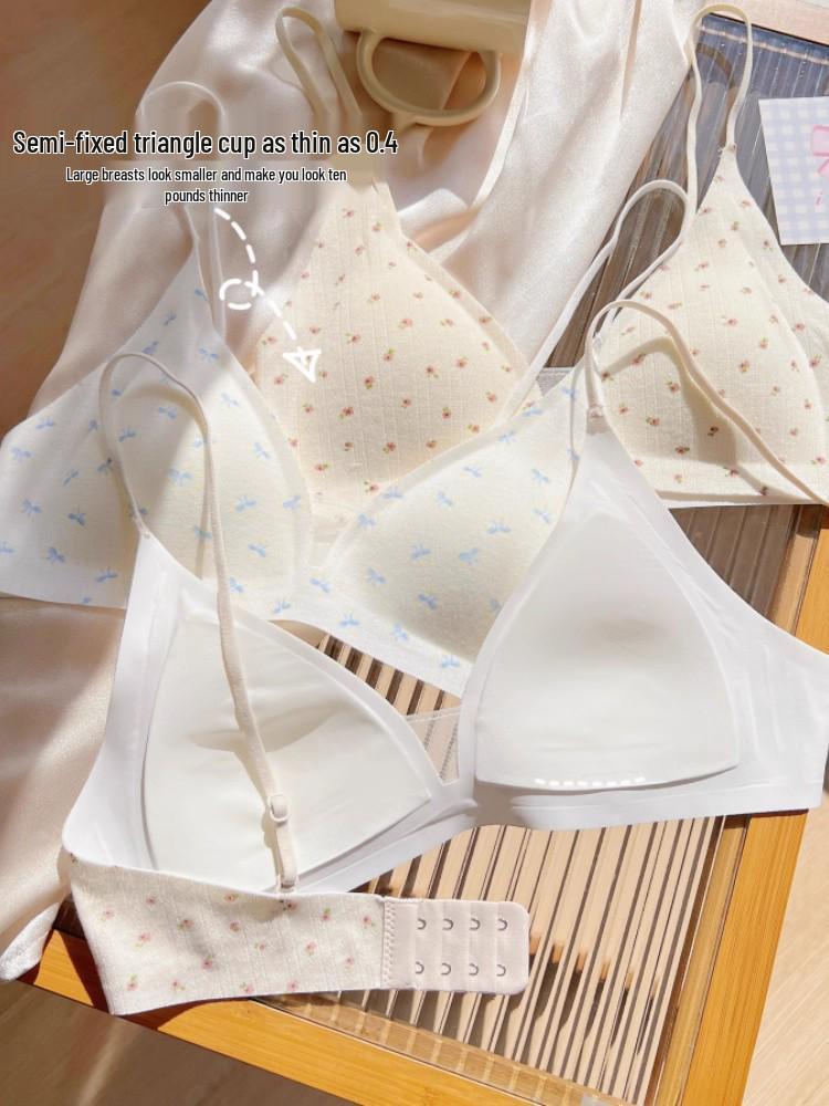 Sweet & Breathable Wire-Free Triangle Bra: Seamless, Thin Strap, Uplifting & Anti-Sagging Comfort for Women