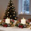 2Pcs Artificial Pinecone Christmas Wreath, Christmas Floral Candle Holder, Tabletop Home Decor Ornament, Festive Atmosphere Decoration