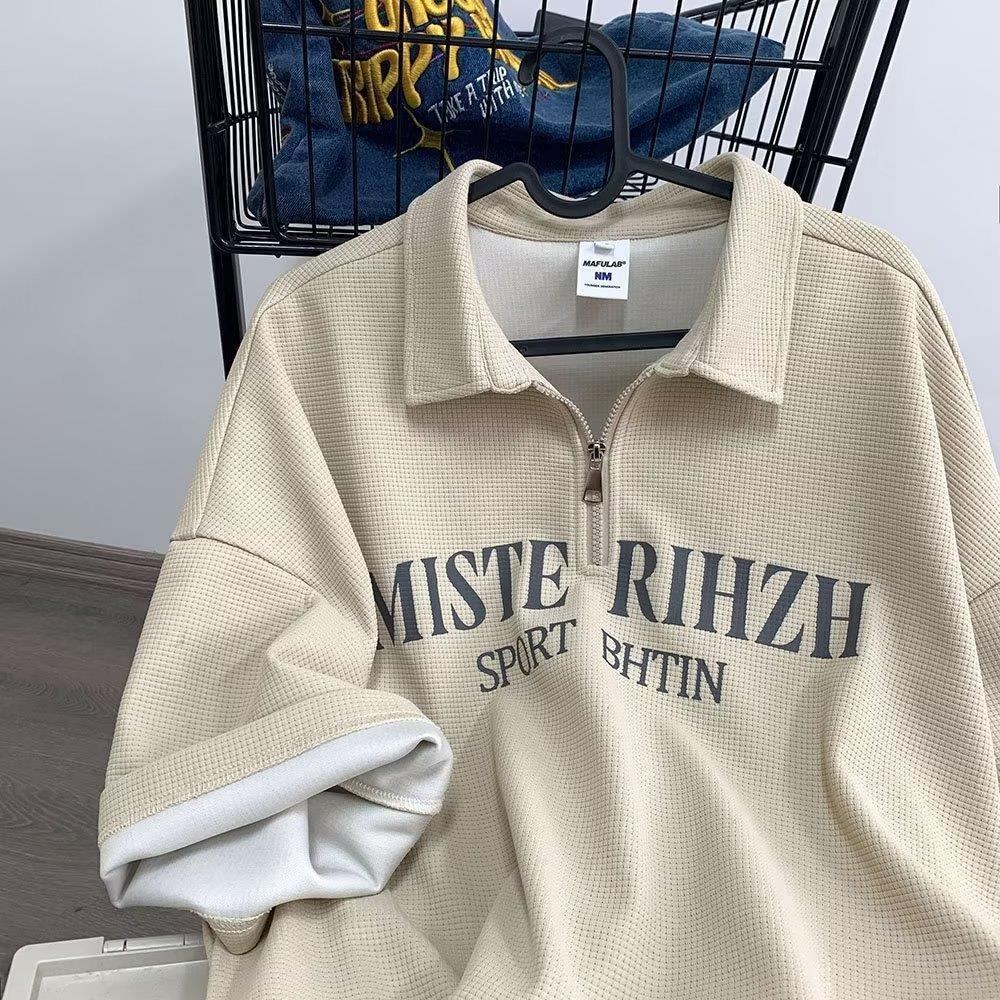 

Мужская ретро-футболка-поло с вафельной отделкой — модная летняя одежда с короткими рукавами M абрикосовый