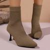 Fashion Knitted High Heels Ankle Boots Women  Winter Slip On Thin Heeled Sock Boots Woman Plus Size Pointed Toe Party Shoes