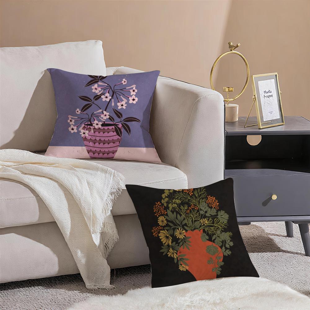 Vintage V-vase Print Pillow Case Square Pillow Bedroom Sofa Leisure Comfort Cushion Living Room Home Decoration