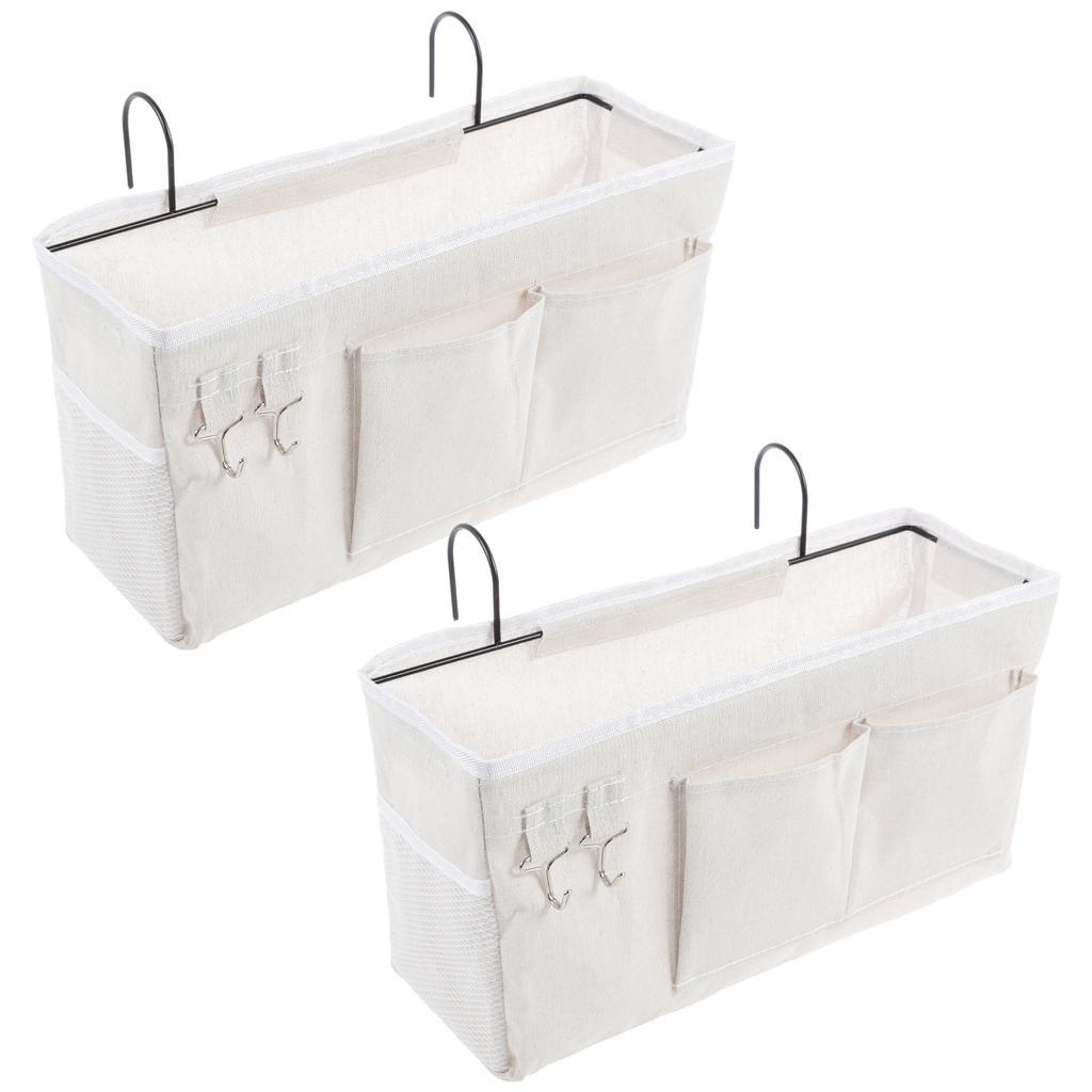 2Pcs Bedside Caddy Bed Organizer Bag with Pockets Canvas Hanging Hook Dorm Rooms Bed Bedroom Kitchen Storage Bag