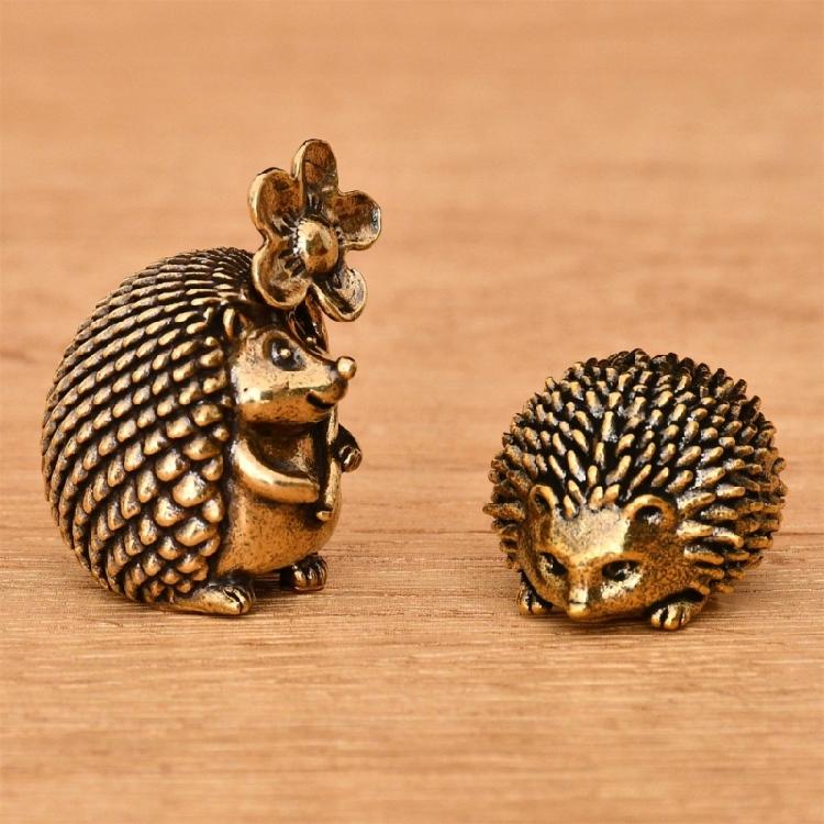 Brass Hedgehog Sculpture Miniature Animal Figurine Antique Metal Ornament Lucky Fengshuis Statue Desktop Decors Gift