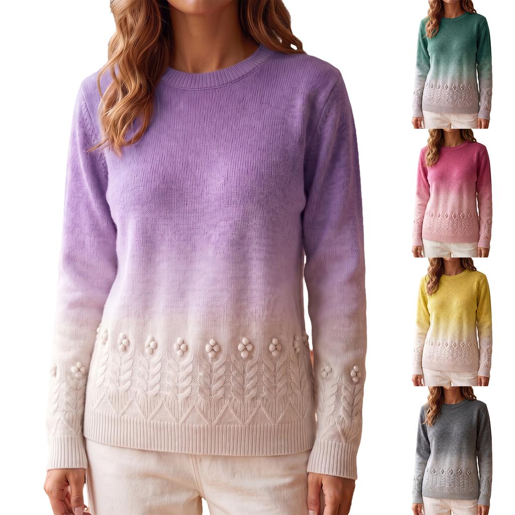 Women's Neck Color Long Sleeve Open Front Knit Cardigan Sweater with Embroidery