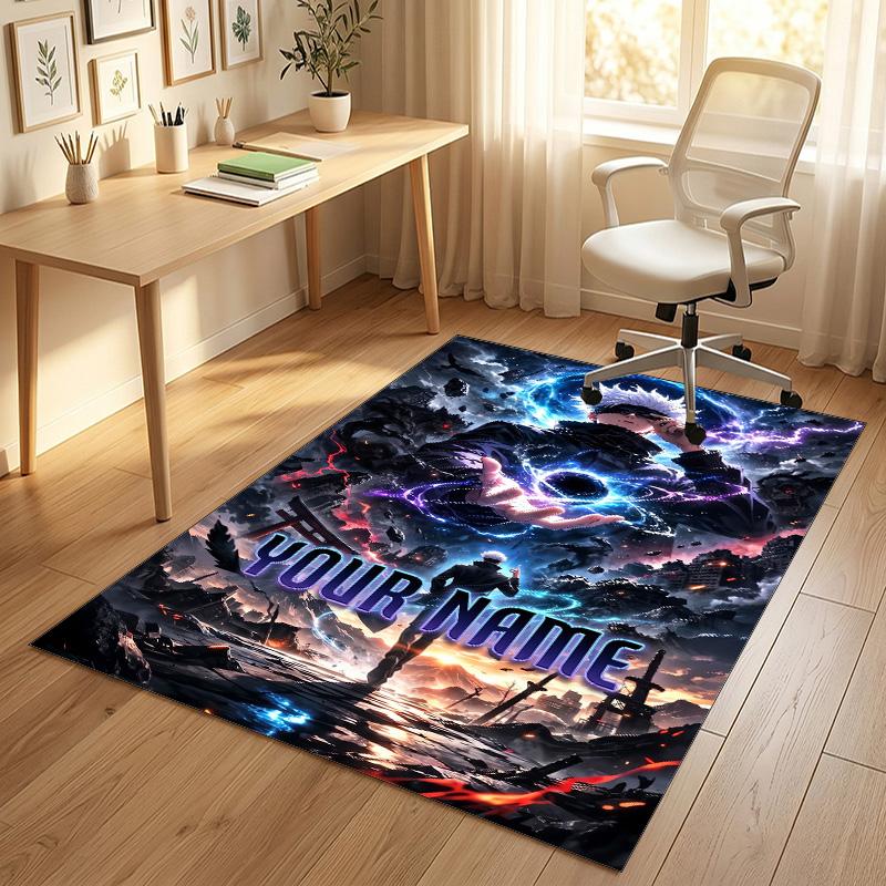 Personalized Crystal Velvet Carpet,Jujutsu Kaisen Custom Printed Name, Plush Area Rug For Home Indoor Decor