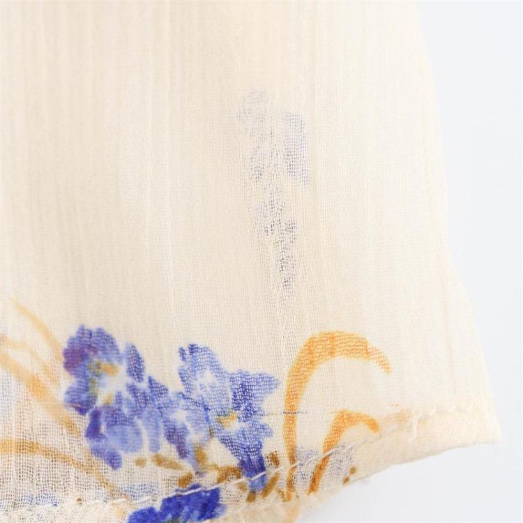 Women Elegant Floral Print Semi Transparent Shirt Spring Summer Style
