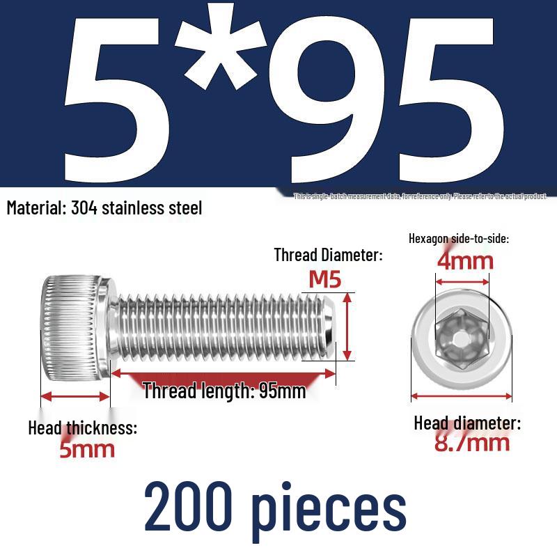 304 Stainless Steel Hex Socket Head Cap Screws, M2-M10, Extended Length