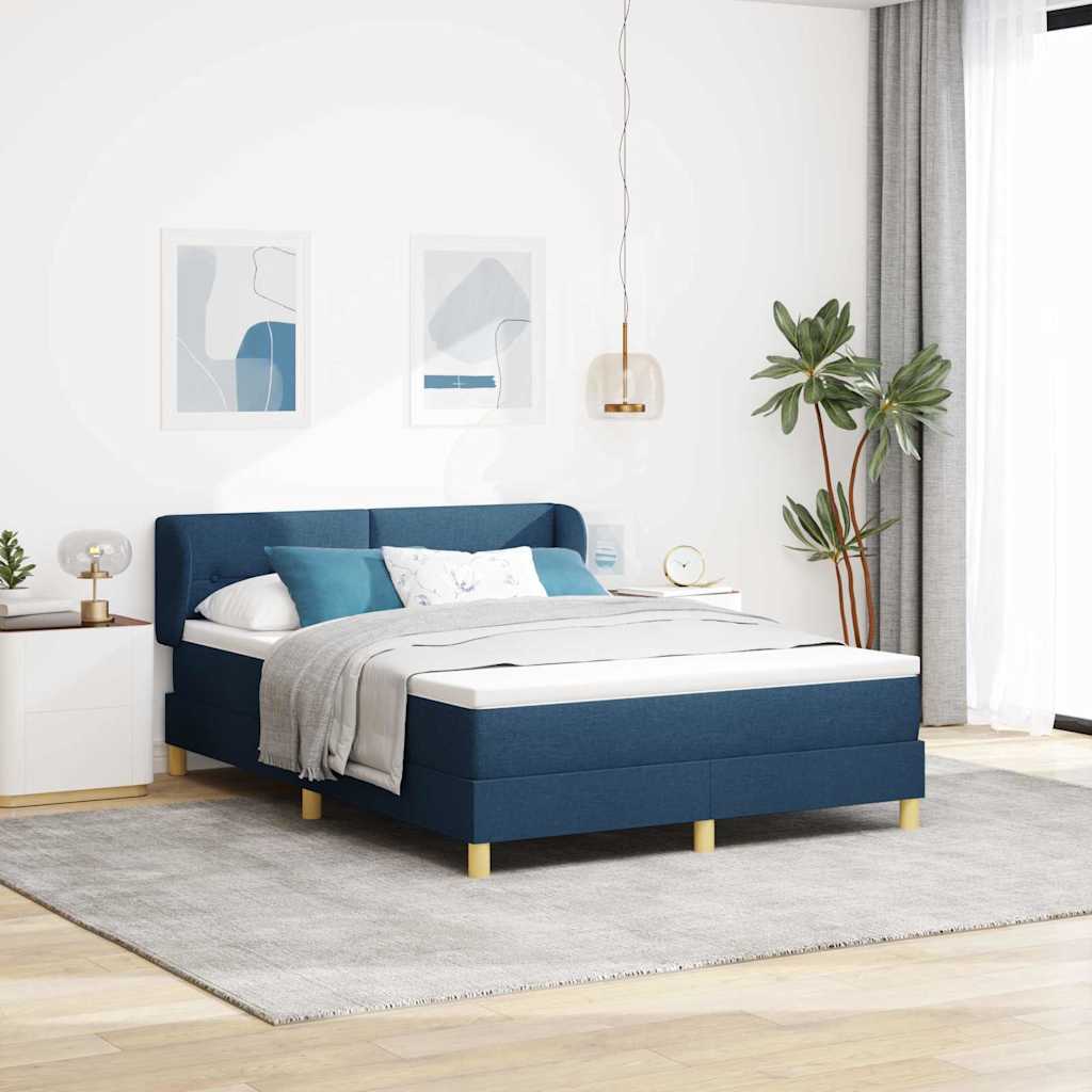 Box Spring Bed with Mattress and Headboard Blue 140 x 190 cm Fabric
