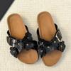 Fashion Sweet Flower Decoration Flat Slippers Women Retro Thick Bottom Cross Tied Slide Sandals Comfort Open Toe Designer Beach Sandals