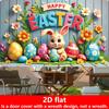 2D Spring Easter Door Cover Colorful Easter Bunny with Eggs on Wooden Background for Party Decoration