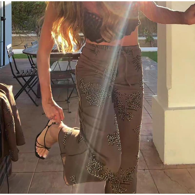 Mode Stickerei Hosen Frauen Retro Mittlere Taille Breite Bein Schnürhose Weibliche Sommer Herbst Lose Street Pant