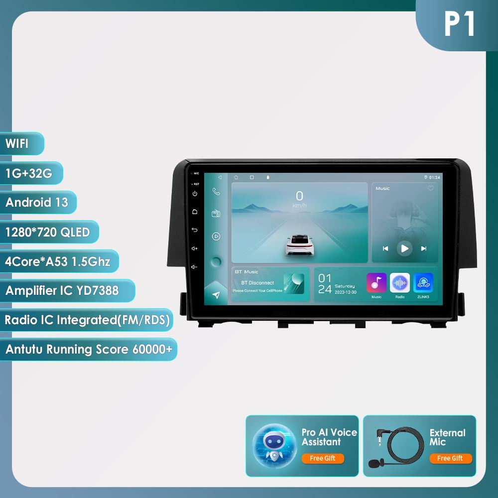 

Hizpo Интеллектуальное 7862 Авторадио Android 14 Carplay Автомагнитола Радио для Honda Civic 2016 2017 2018 Мультимедийный плеер Навигация GPS 2Din 4G Аудио P1 4Core 1G 32G AI