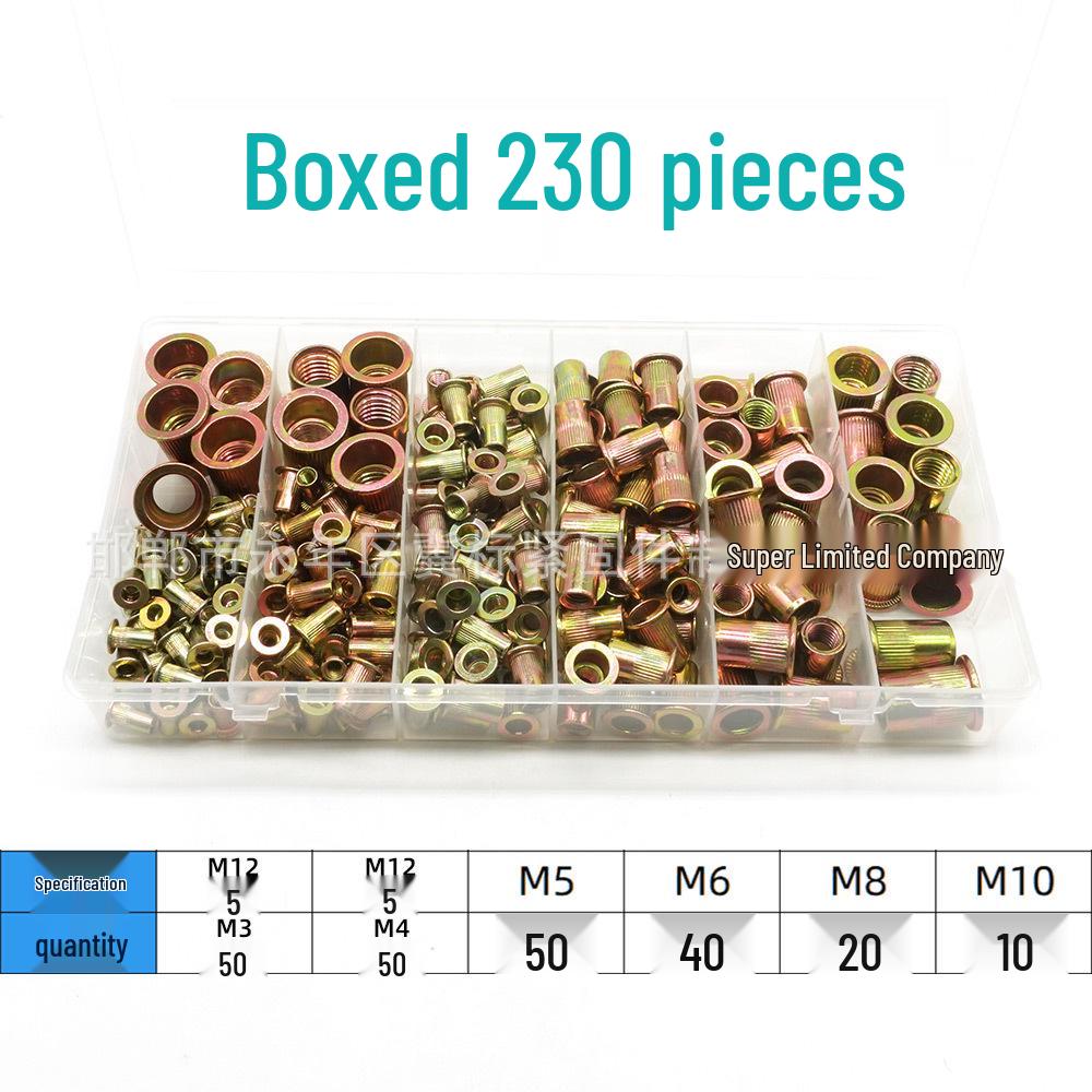 Boxed 220PCS Carbon Steel Rivet Nuts Galvanized Flat Head Vertical Stripe Caps