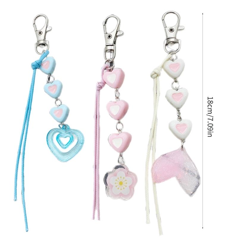 Handcrafted Key Chain Heart/Flower/Fishtail Pendant Keyring Acrylic Keychain Colorful Key Rings Bag Charm Ornament