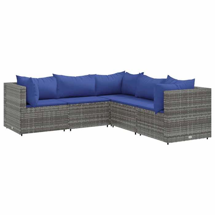 VidaXL Salon de jardin 5 pcs avec coussins Gris Résine tressée, ensemble de canapés d'extérieur, canapé d'angle de jardin, 3308127