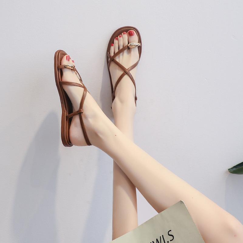 7468-20 Flat-soled Women's Sandals, New Korean Version of Youth Roman Shoes for Summer 2025, Outer Wear